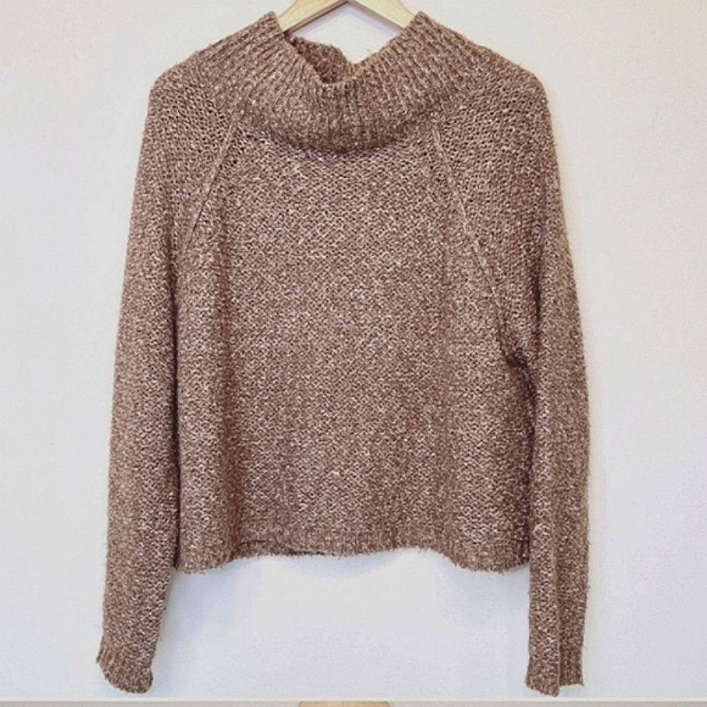 Zara Knit Crop Dolman Sleeve Slouchy Boxy Brown Mock Turtleneck Sweater Ladies M